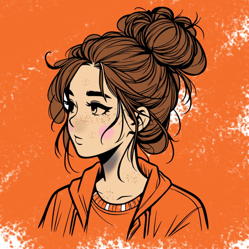 realistic teenage girl with a messy bun