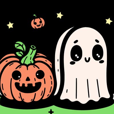 cute pumpkin and ghost