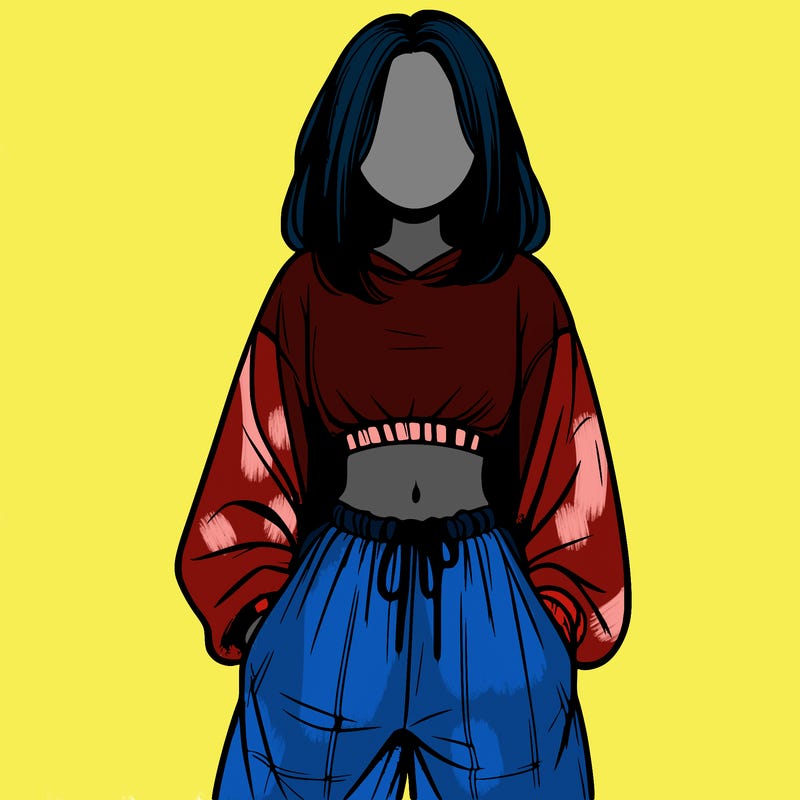 realistic girl faceless with baggy pants and a crop top