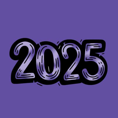 one line scrawled numbers sketch design “2025”