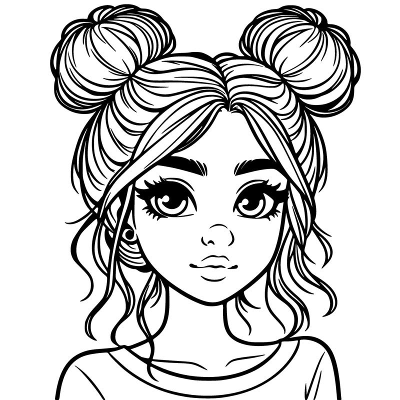realistic girl with top buns