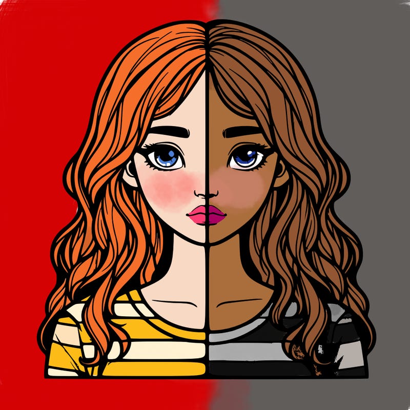 realistic girl split 2 side