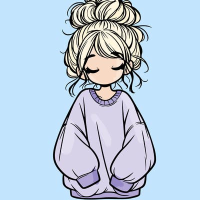 girl with baggy sweatshirt and messy bun