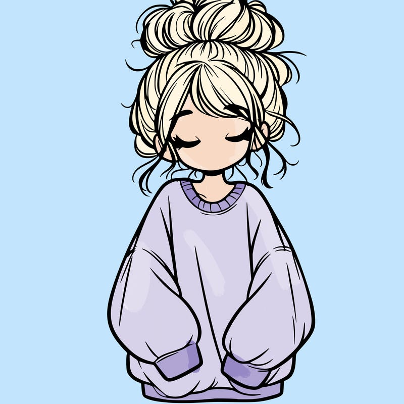 girl with baggy sweatshirt and messy bun