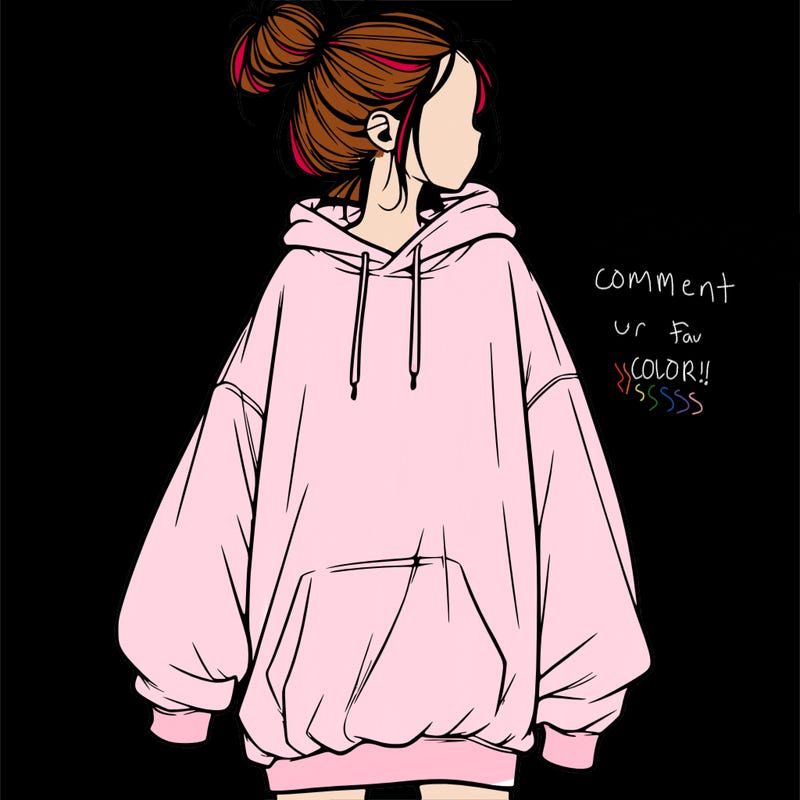 realistic girl with a oversized sweatshirt on and a bun