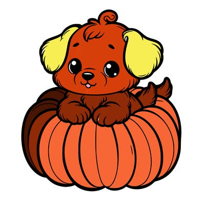 cute little puppy in a pumpkin