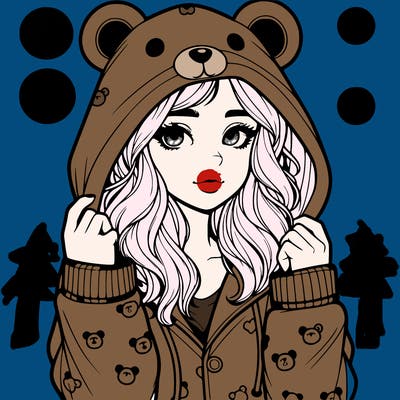 realistic girl in a animal pjs hoodie