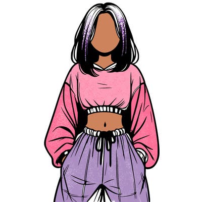 realistic girl faceless with baggy pants and a crop top