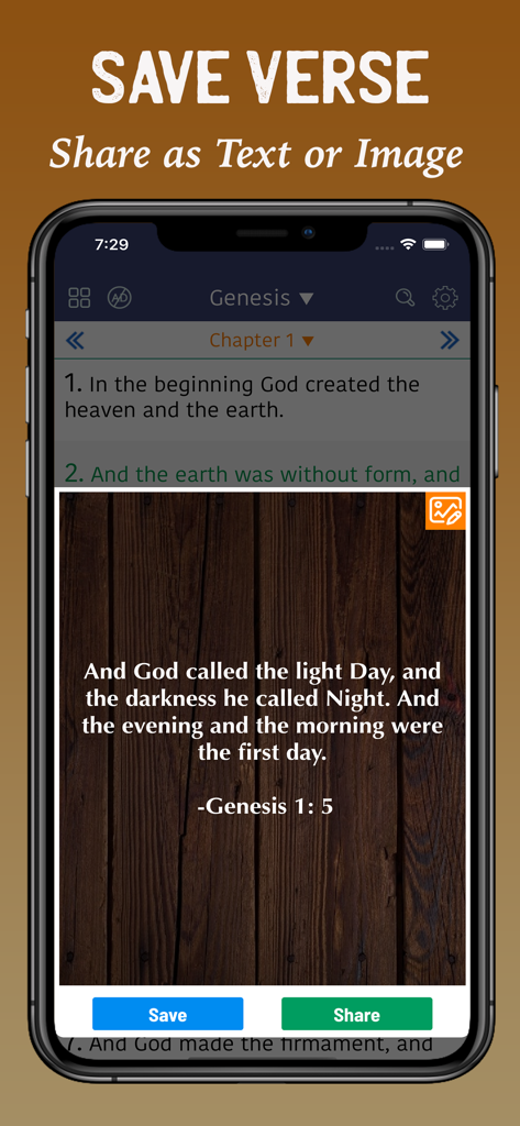 Catholic Holy Bible with Audio - Catholic Holy Bible app interface showing a feature to save and share a Bible verse as a custom image
