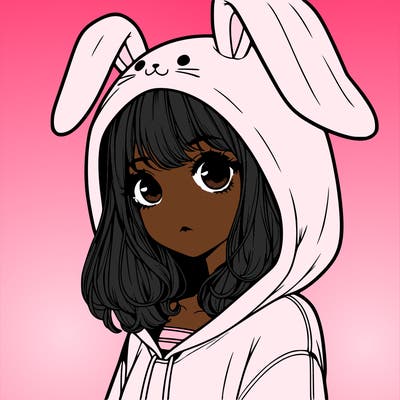 realistic girl wearing a bunny hoodie