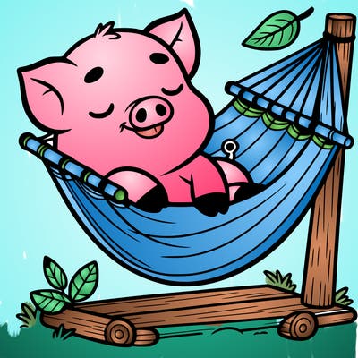a pig lying on a hammock