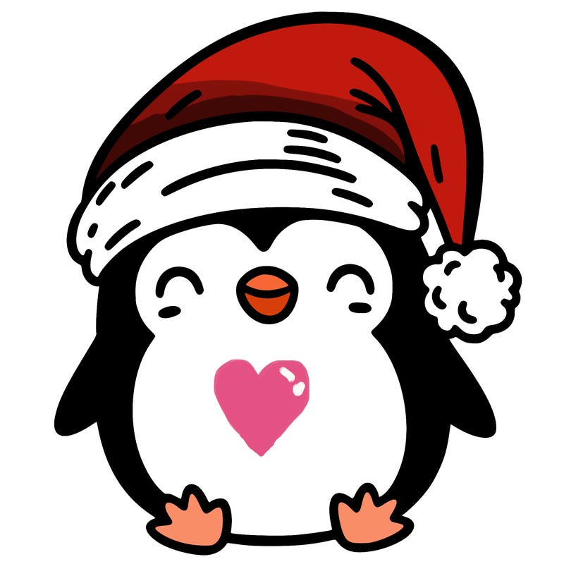 penguin wearing a x mas hat