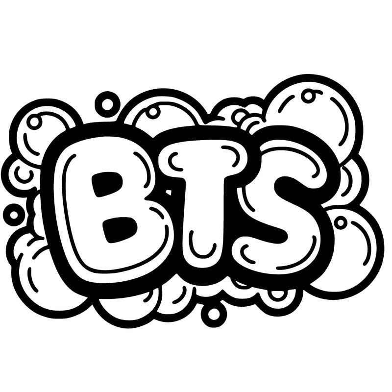 the word bts in bubble letters