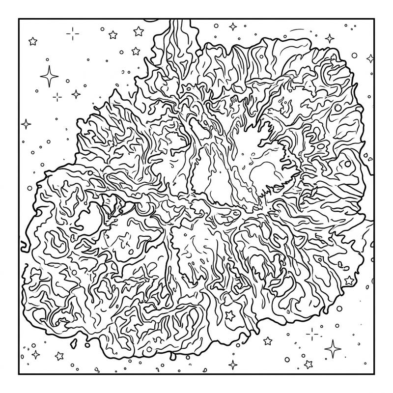 Embark on a celestial adventure with this captivating Veil Nebula coloring page, meticulously designed for seniors. Its bold outlines and rich details offer both relaxation and cognitive engagement.
