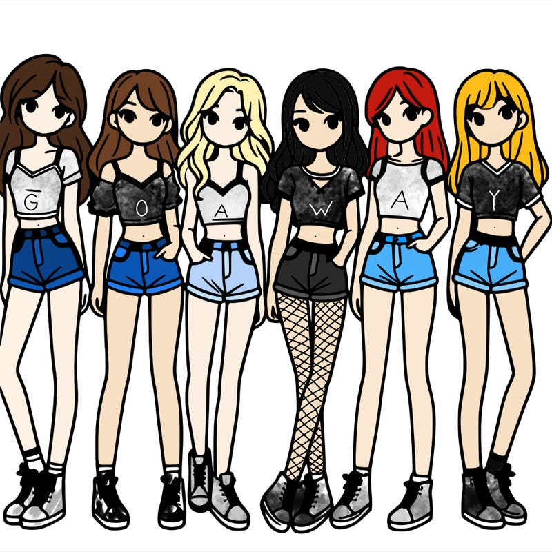 a group of girls wearing crop tops and shorts