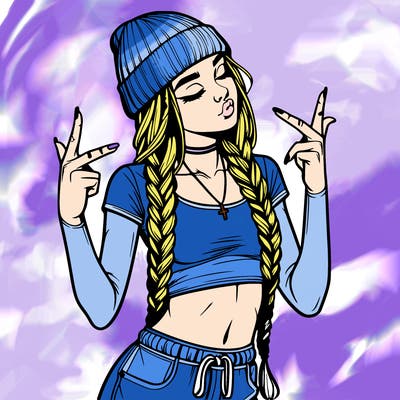 realistic teenage girl with braids and a beanie and crop top doing 🫶🏼