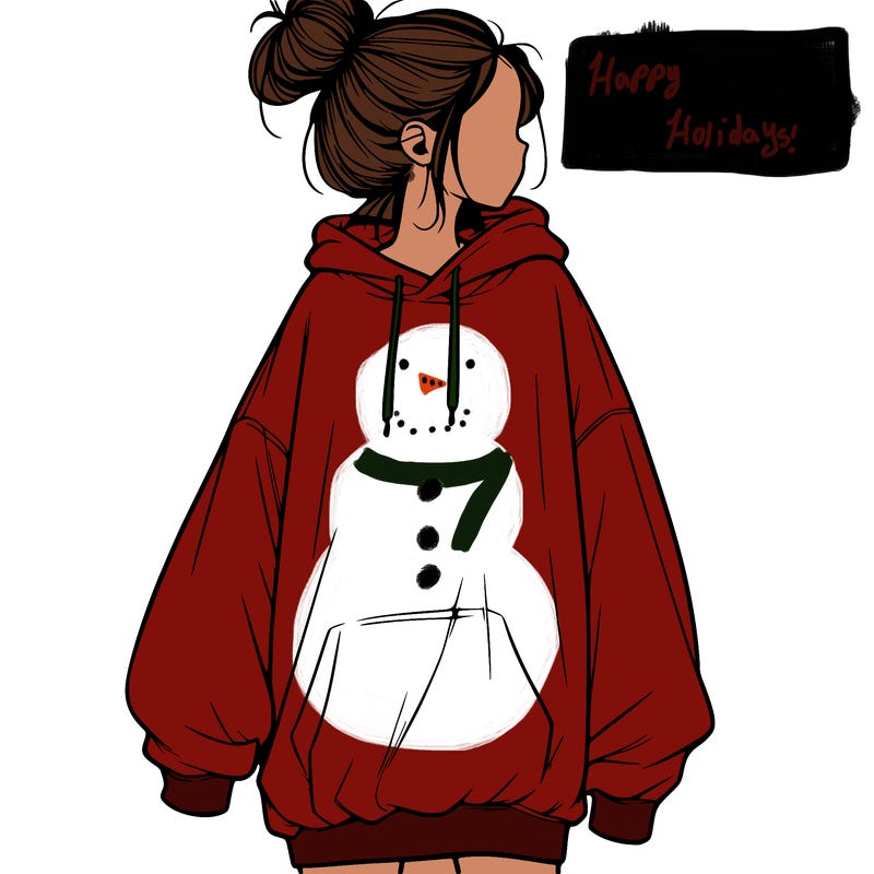 realistic girl with a oversized sweatshirt on and a bun