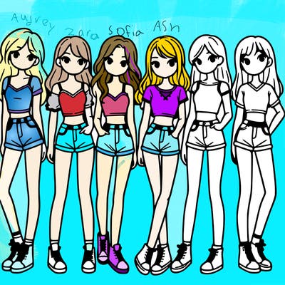 a group of girls wearing crop tops and shorts