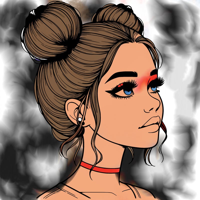 realistic girl with buns on the top of her head