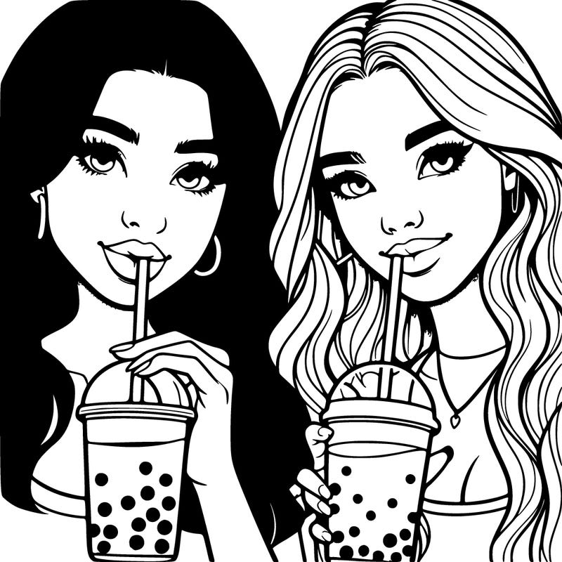 two realistic teen girls drinking boba