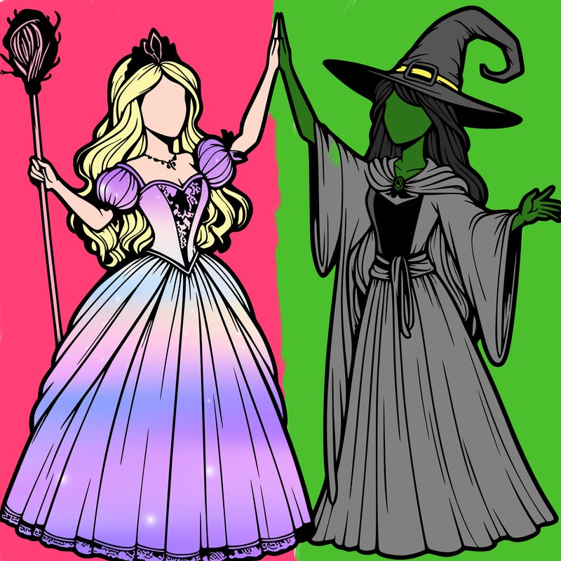 detailed realistic split of a princess and a witch