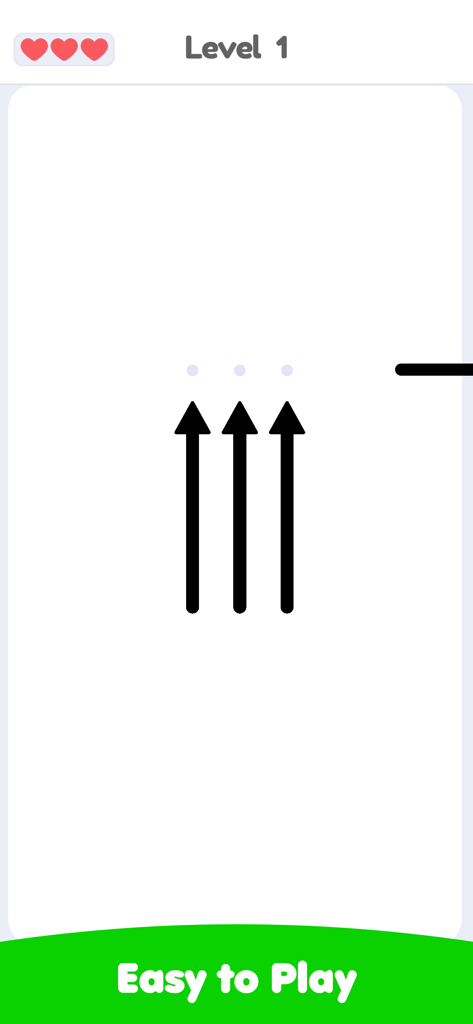 Arrows: Escape Puzzle - Captura de pantalla del juego móvil Arrows Escape Puzzle mostrando el Nivel 1 con flechas negras minimalistas y un banner que dice Fácil de Jugar