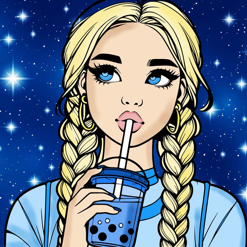 realistic girl with braided hair drinking boba