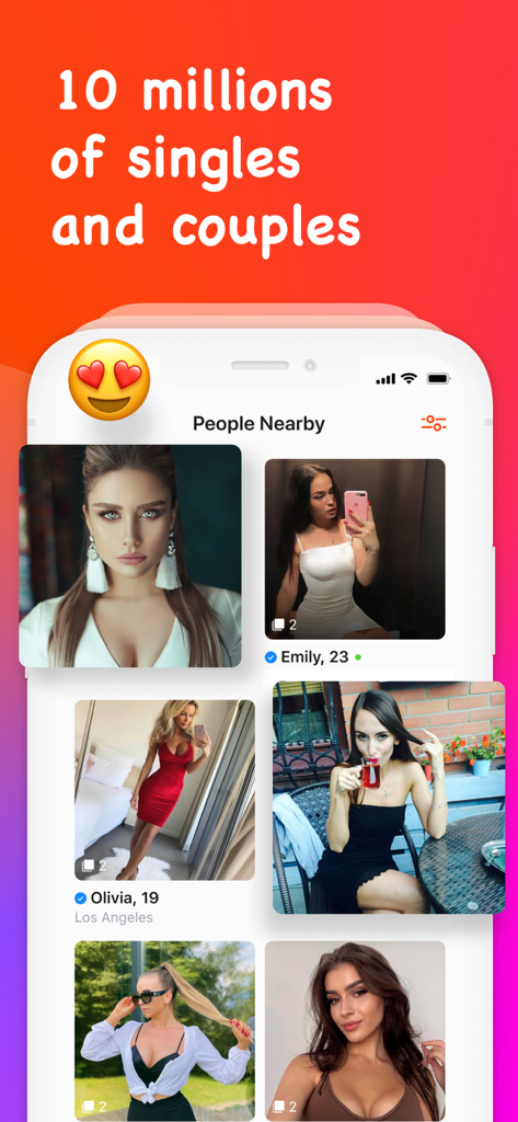 Hott: Meet, Date & Match - Interface of the Hott dating app showing user profiles and a headline about millions of singles and couples.