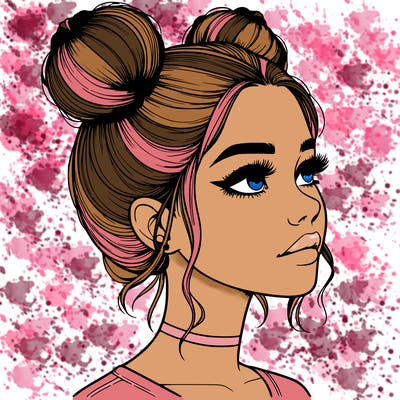 realistic girl with buns on the top of her head