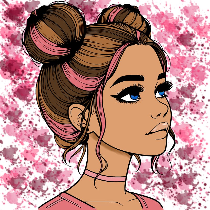 realistic girl with buns on the top of her head