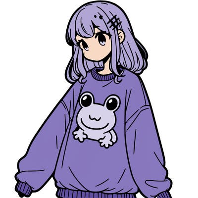girl wearing frogging sweatshirt