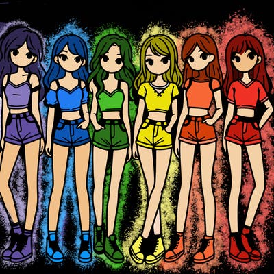 a group of girls wearing crop tops and shorts