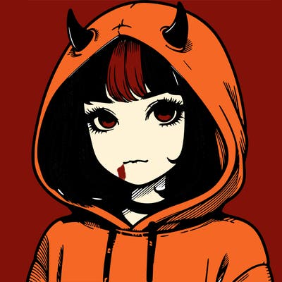 realistic girl with devil hoodie