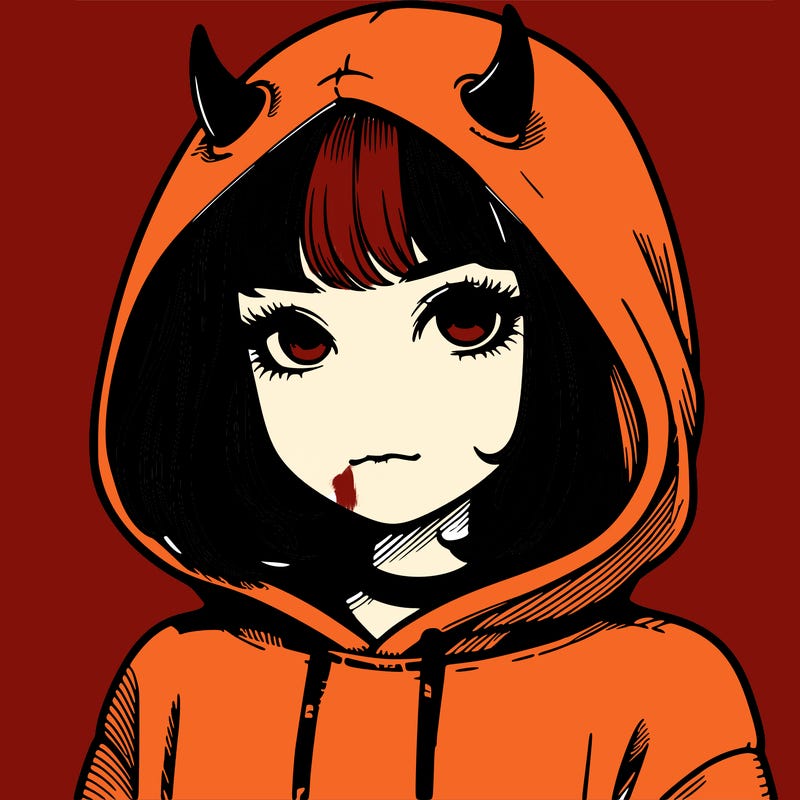 realistic girl with devil hoodie