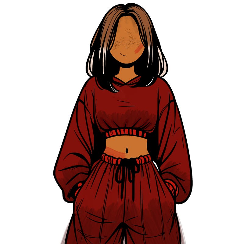 realistic girl faceless with baggy pants and a crop top