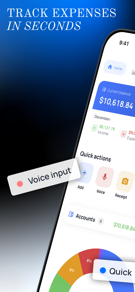 Alveon: Expense & Income Track - Alveon expense tracker interface with voice input for quick budgeting