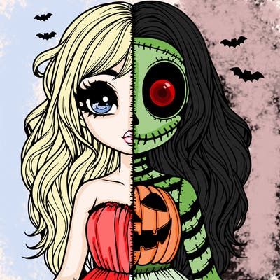 realistic girl halloween split