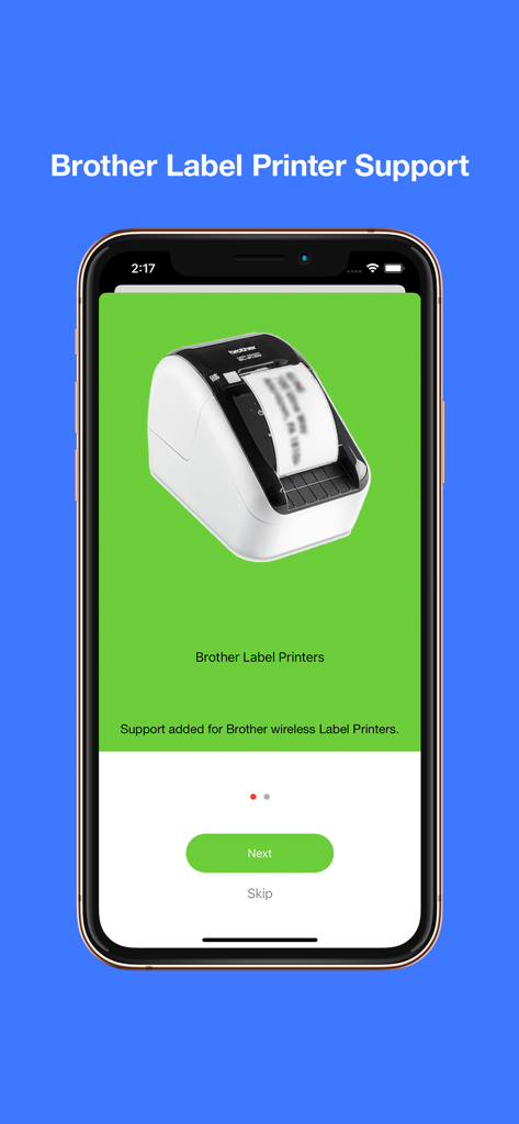 Address Labels & Envelopes - Pantalla de la aplicación Etiquetas de Direcciones que muestra soporte para la impresora de etiquetas Brother inalámbrica
