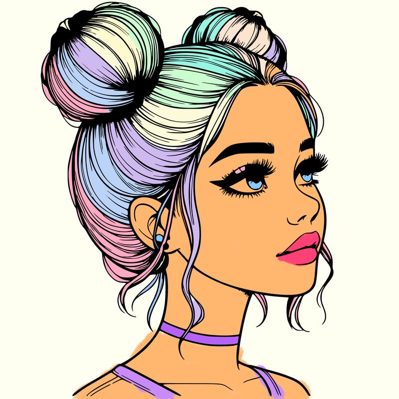 realistic girl with buns on the top of her head