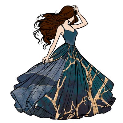 realistic woman with dress flowing in the wind