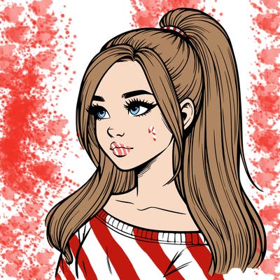 realistic girl with a high ponytail