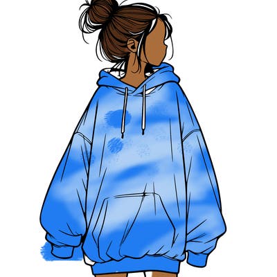realistic girl with a oversized sweatshirt on and a bun
