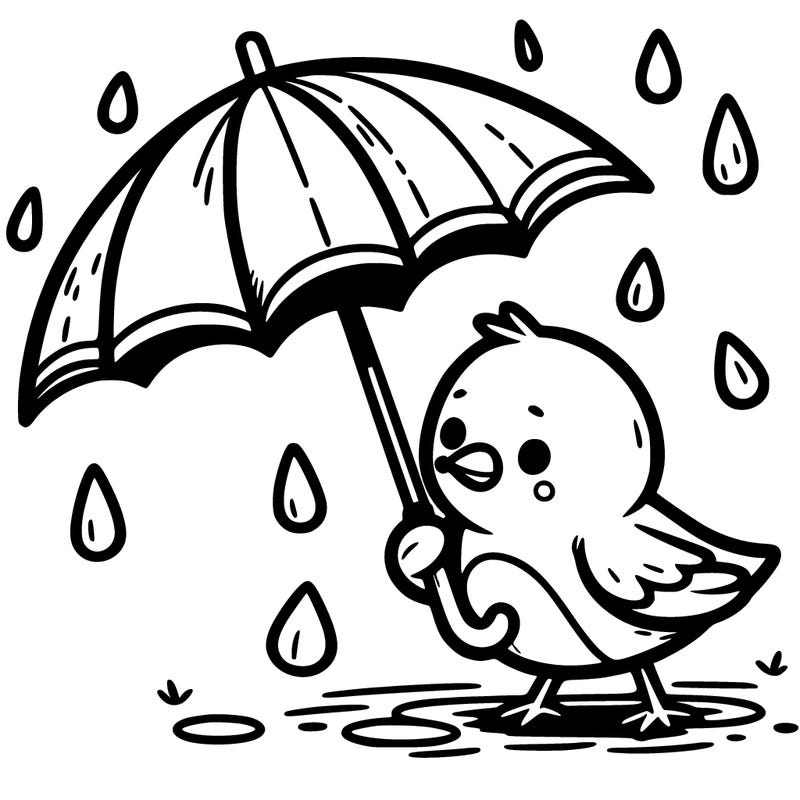 a bird holding an umbrella in the rain