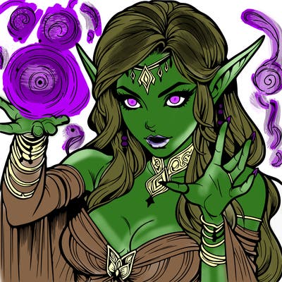 realistic scary beautiful elf sorceress casting spell