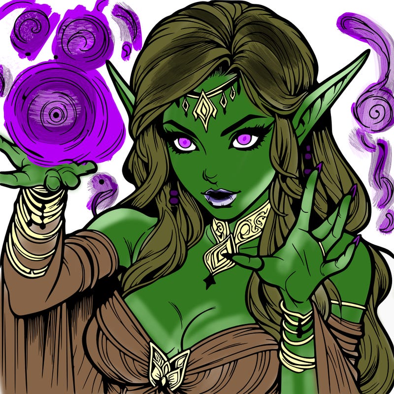 realistic scary beautiful elf sorceress casting spell