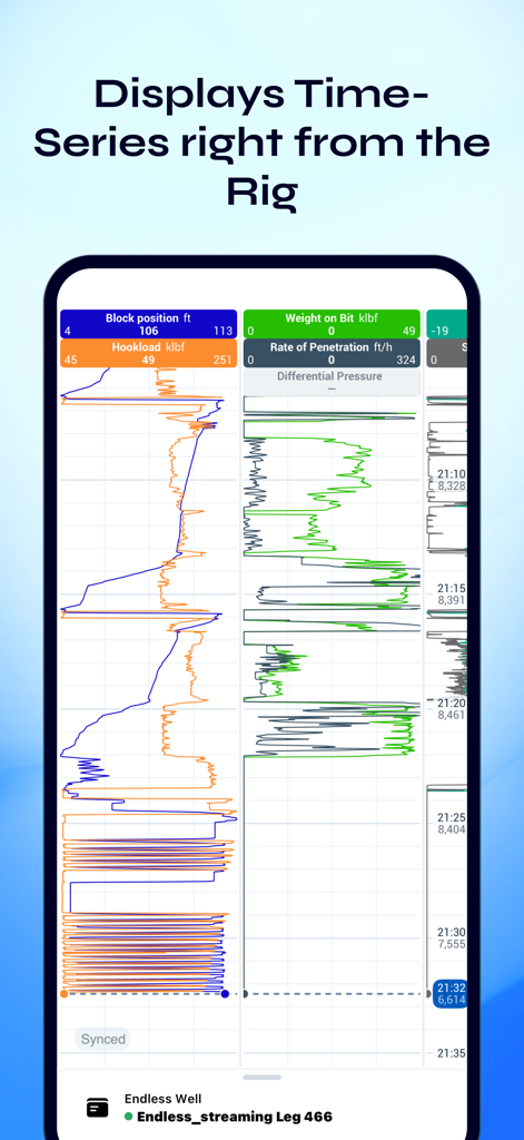 StarLite Mobile - Real-time drilling data and time-series logs on the StarLite Mobile app interface.