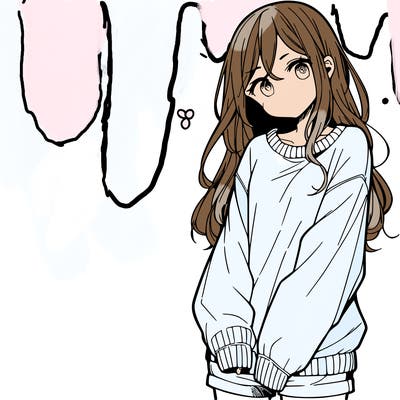 manga teen girl  in a sweater and baggy pants