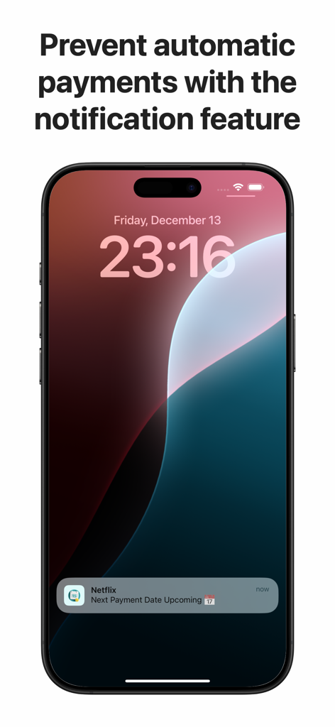 TrackMySub: Track Subscription - iPhone lock screen showing an upcoming subscription payment notification from the TrackMySub app