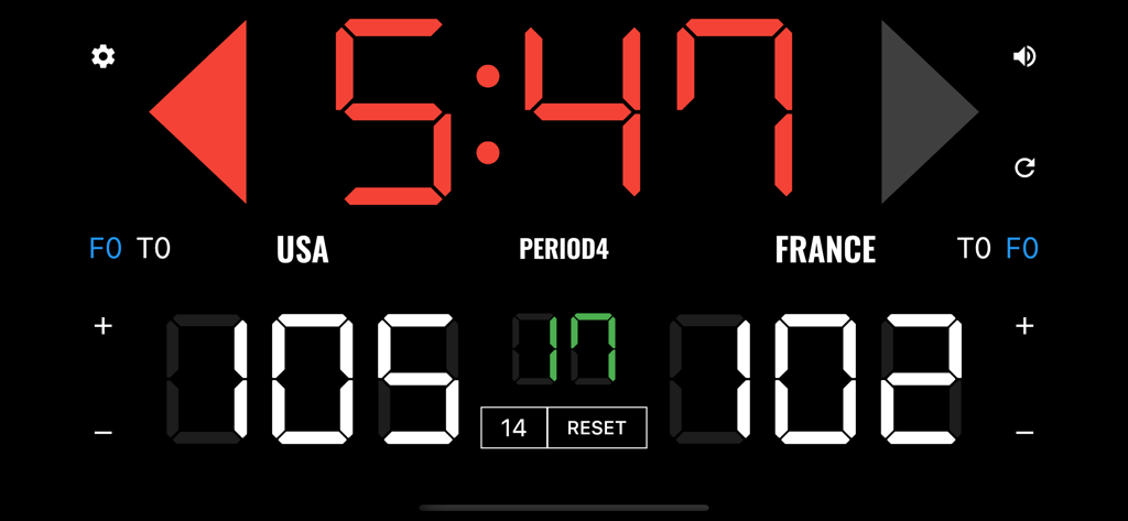 Simple Basketball Scoreboard - Digital basketball scoreboard app interface showing scores and game timer