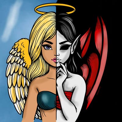 realistic angel half demon